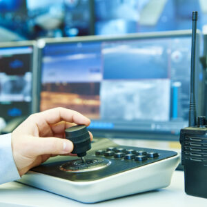 surveillance security systemconcept. security guard officer operating video monitoring